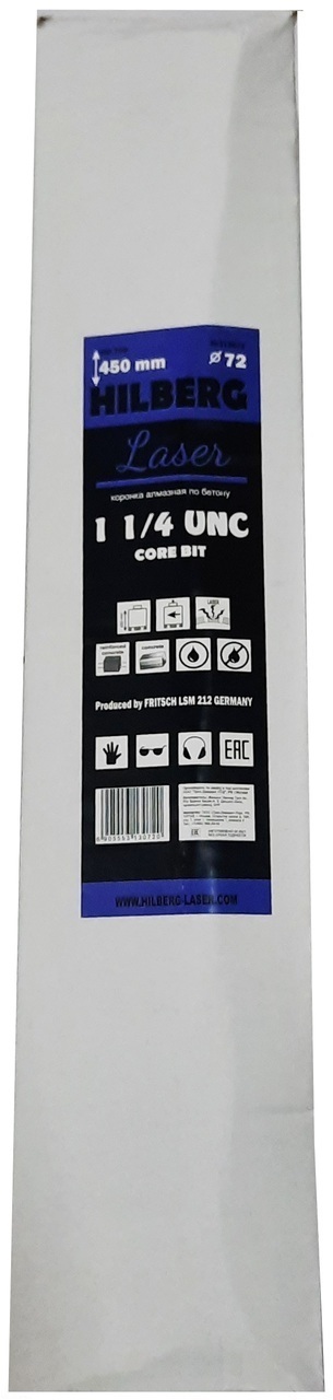 Коронка алмазная 72*450 Hilberg Laser 1 1/4 UNC HD709