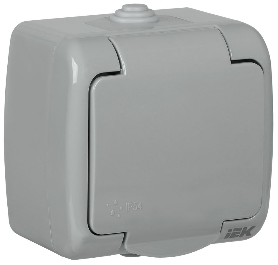 AQUATIC Розетка 1-местная с заземлением и крышкой для открытой установки 16А IP54 РСш12-2-А IEK